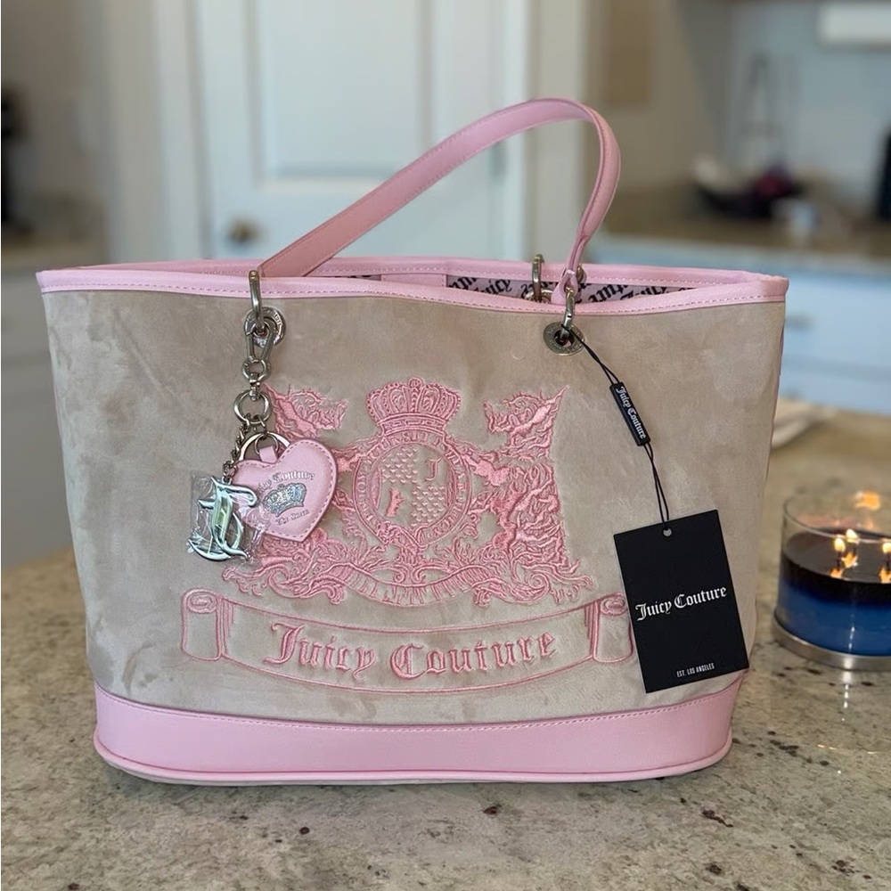 Juicy Couture Pink and Tan Crest Tote